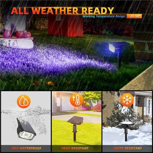 Solar Spotlights Outdoor,40 LEDs Color Changing RGB Landscape Path Lights,USB - Picture 4 of 6